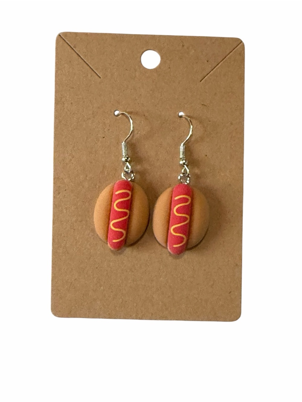 Novelty Hot Dog Dangle Earrings - Red & Tan